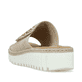 Beige Rieker Damen Pantoletten V1395-62 mit einem Klettverschluss. Schuh von hinten.