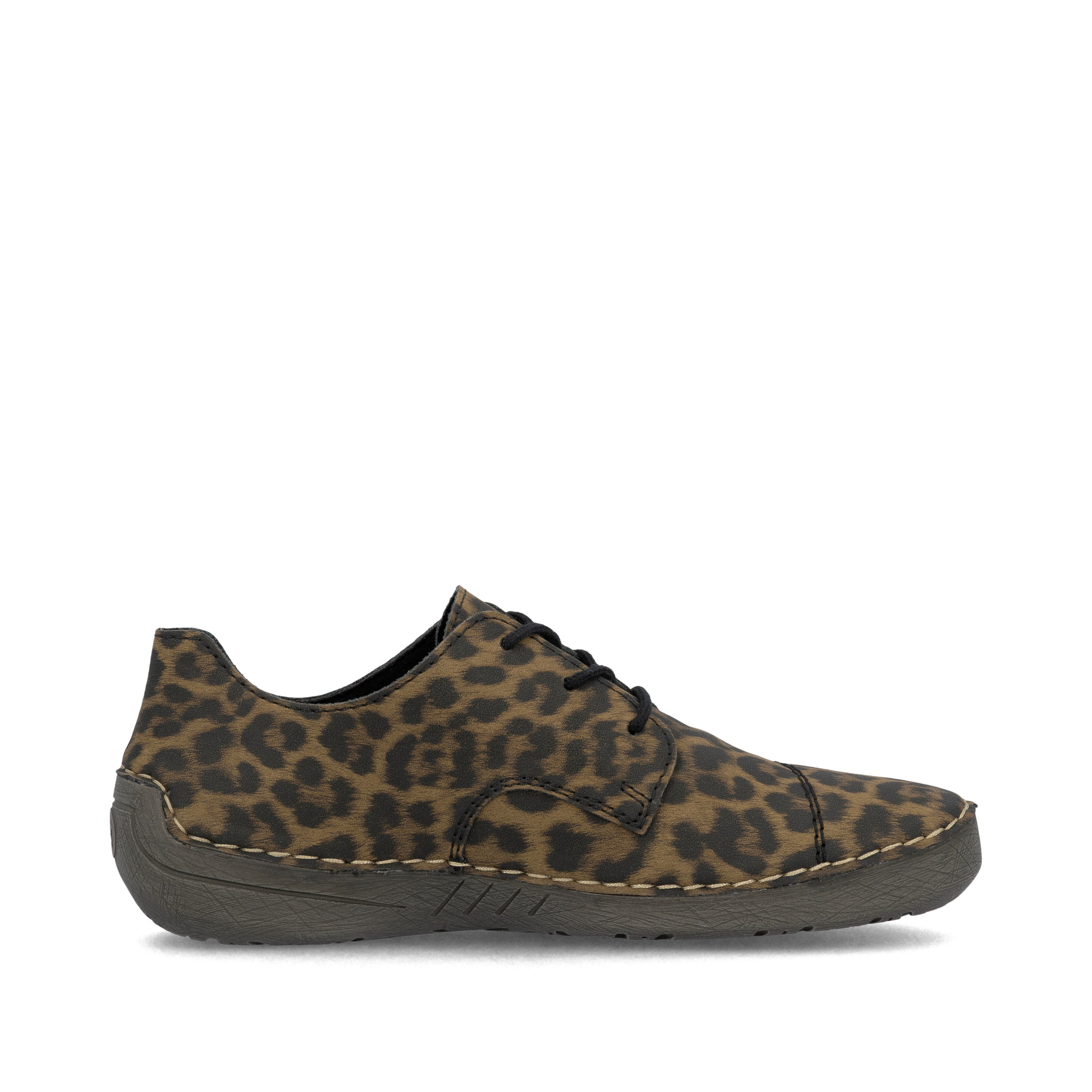 Mehrfarbige Rieker Damen Schnürschuhe 52528-90 mit Leo-Print. Schuh Innenseite.