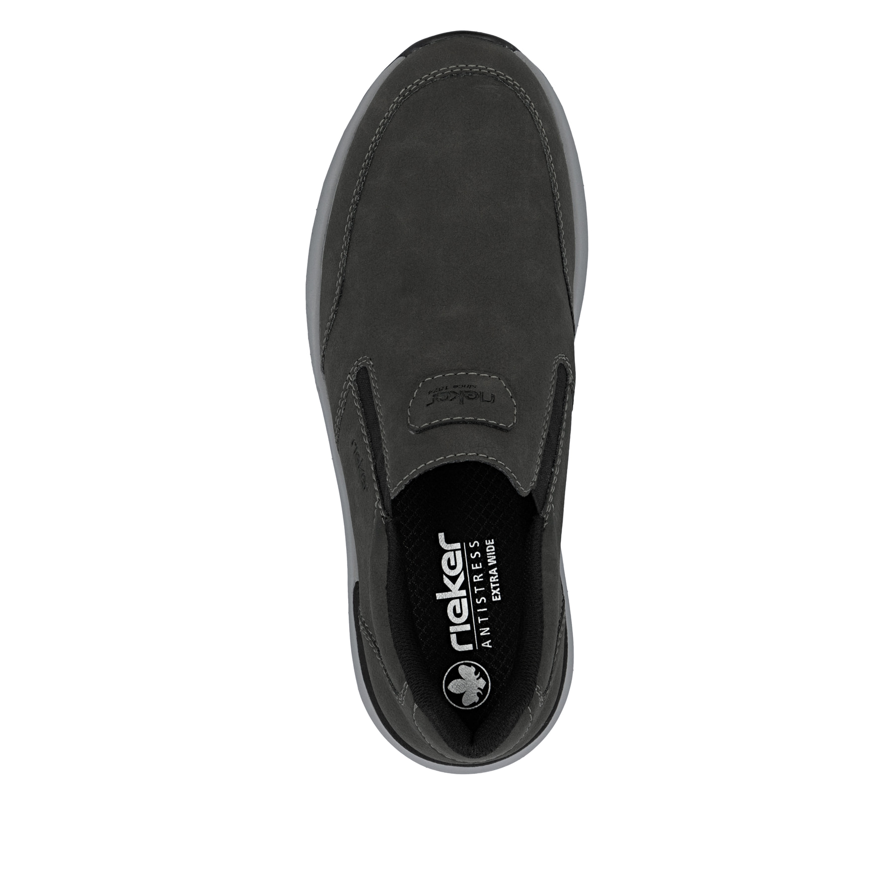 Mocassins Rieker gris pour homme 11550-45 avec bande élastique. Semelle extérieure de la chaussure.