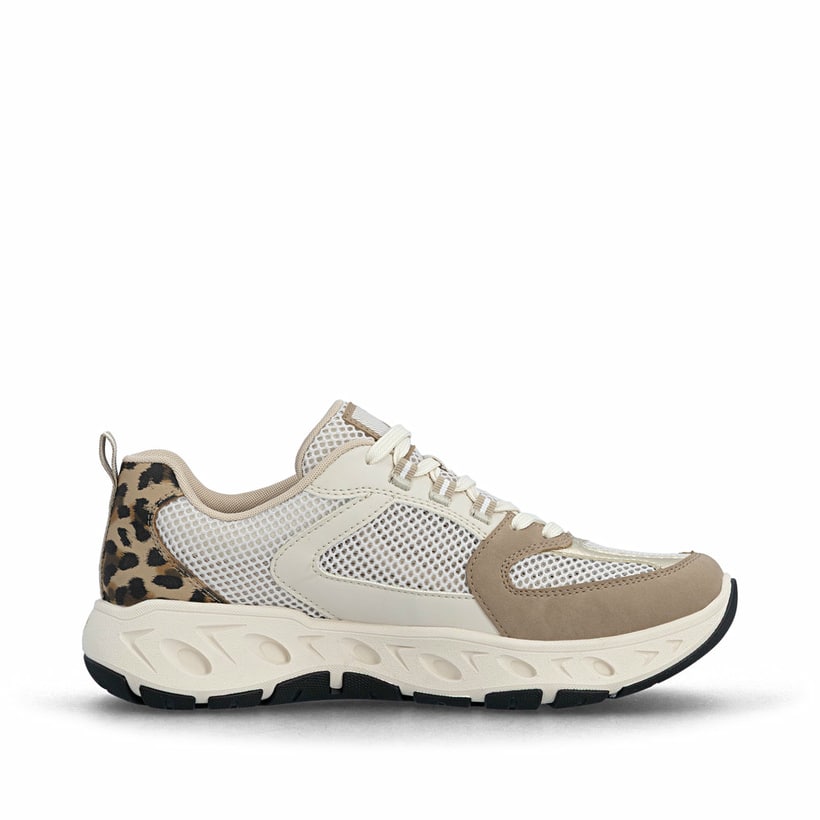 Beigebraune Rieker Damen Sneaker Low M6501-60 mit Schnürung sowie Komfortweite G. Schuh Innenseite.