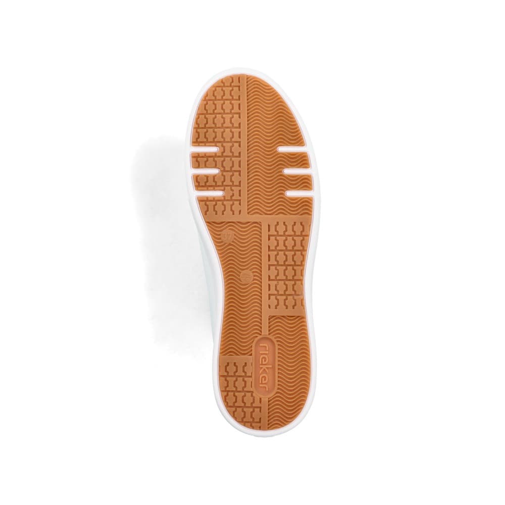 Weißer Rieker Damen Sneaker Low M7712-80 Schwenninger Wild Wings Special Edition mit Eishockey-Schnürsenkeln und Logo. Schuh Laufsohle.