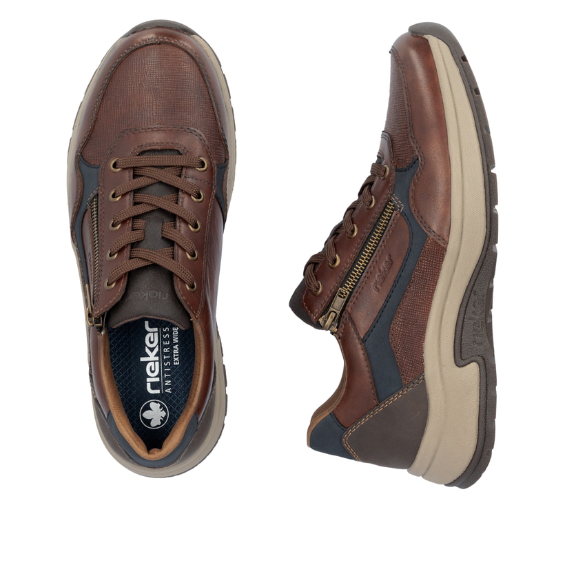 Chaussures à lacets Rieker marron pour homme 11001-25 en cuir lisse. Chaussure vue de dessus, couchée.