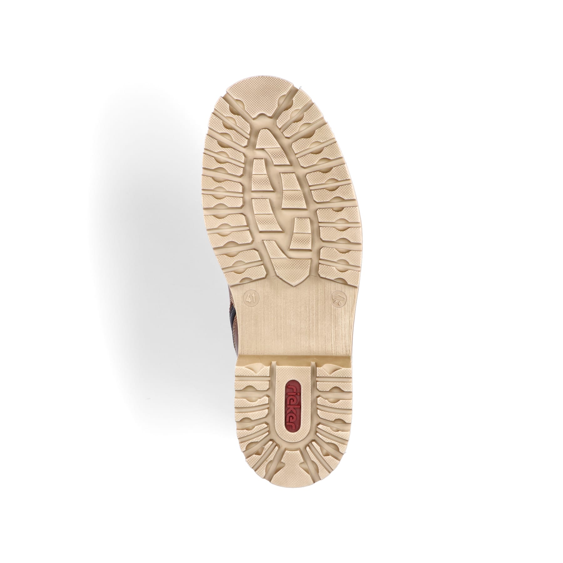 Kastanienbraune Rieker Herren Schnürstiefel F3641-23 mit einer robusten Profilsohle. Schuh Laufsohle