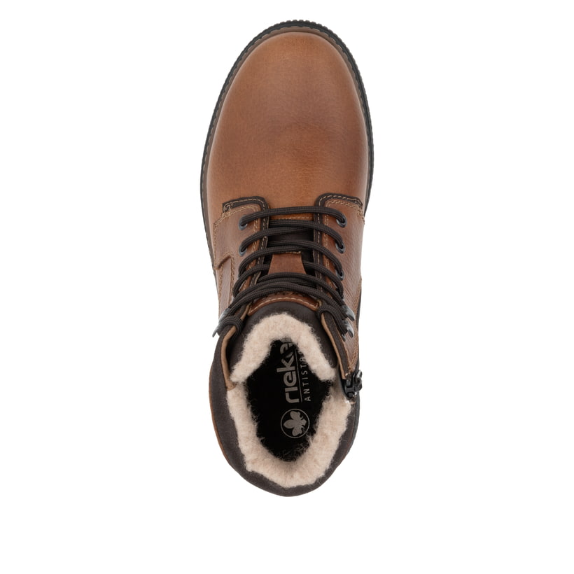Braune Rieker Herren Schnürstiefel B3333-22 mit wasserabweisender TEX-Membran. Schuh von oben.