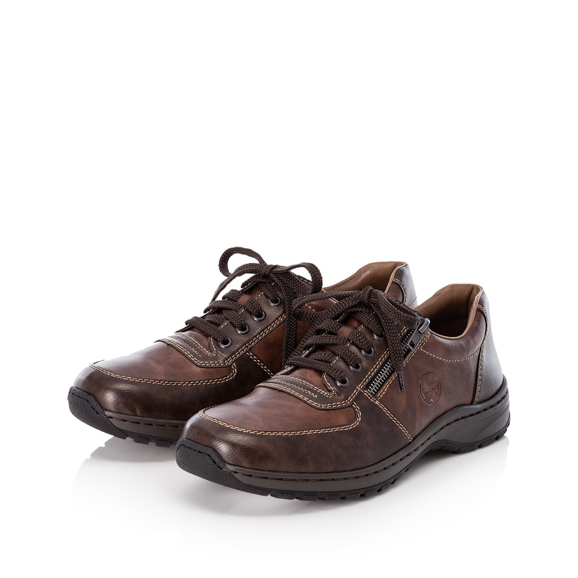 Chaussures à lacets Rieker marron hommes 03329-25 avec fermeture éclair. Chaussures inclinées sur le côté.