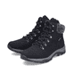 Schwarze Rieker Damen Schnürstiefel M9610-00 mit wasserabweisender TEX-Membran. Schuhpaar seitlich schräg.
