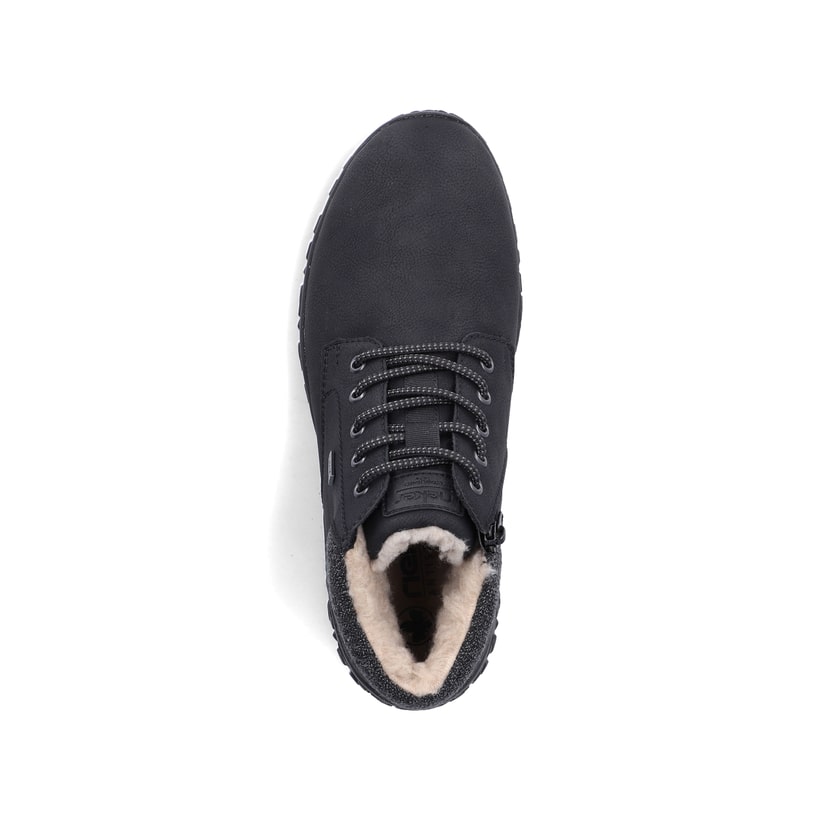 Schwarze Rieker Herren Schnürstiefel 08130-01 mit wasserabweisender TEX-Membran. Schuh von oben.