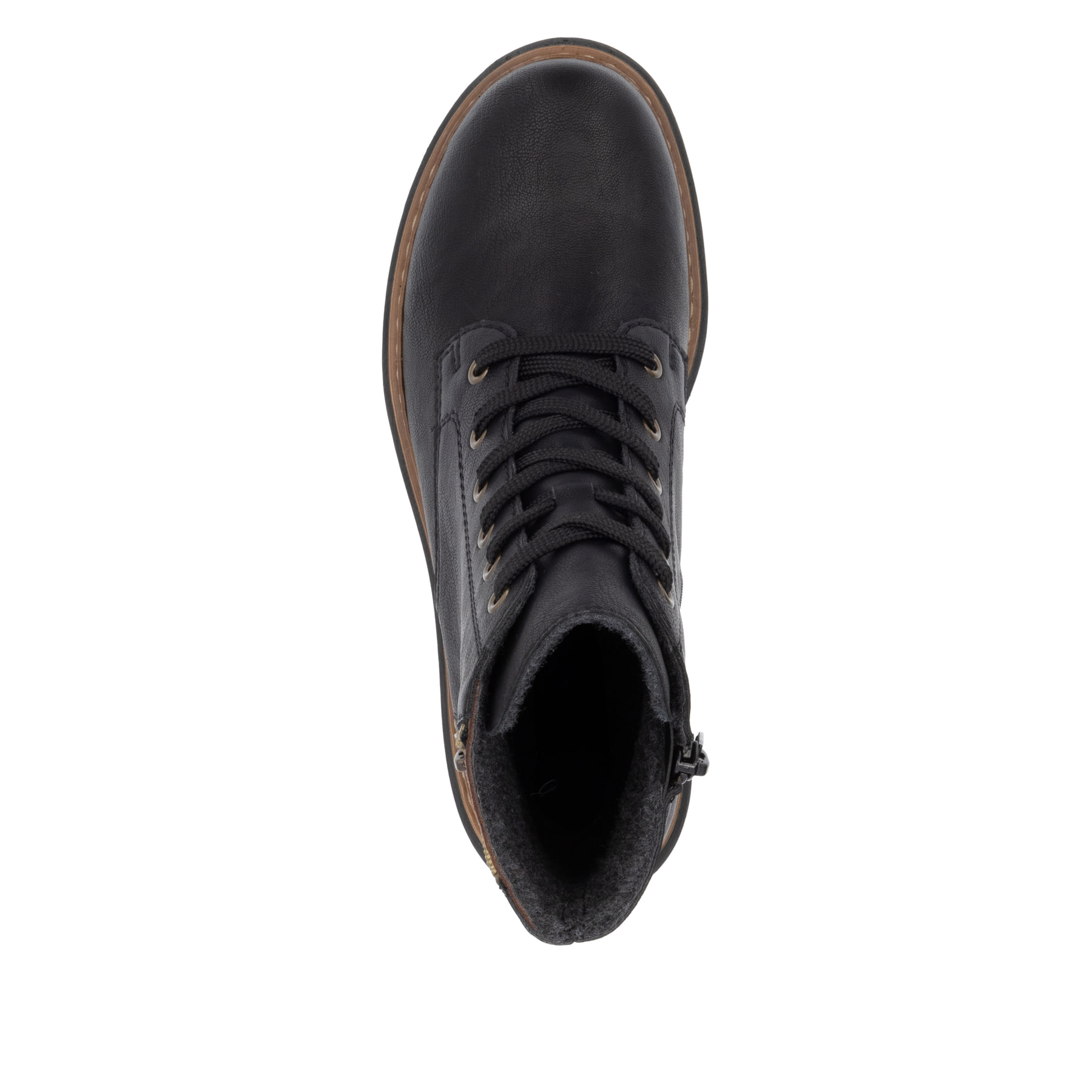 Biker Boots Rieker noires pour femme 72617-00 avec imprimé léopard. Semelle extérieure de la chaussure.