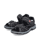 Schwarze Rieker Damen Trekkingsandalen 68851-02 mit einem Klettverschluss. Schuhpaar seitlich schräg.