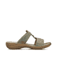 Grüne Rieker Damen Pantoletten 60881-52 mit einem Klettverschluss. Schuh Innenseite.