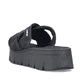 Nachtschwarze Rieker Damen Pantoletten V1008-00 mit geflochtenem Riemen. Schuh von hinten.