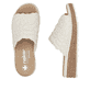 Beige Rieker Damen Pantoletten 62751-60 mit floralem Muster sowie Extraweite H. Schuh von oben, liegend.