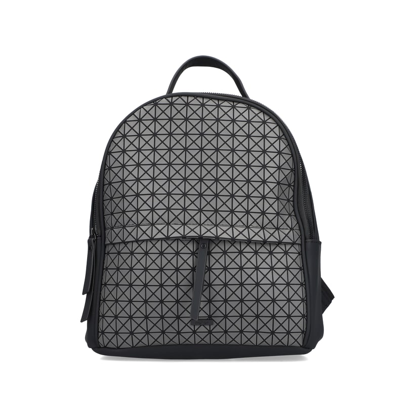 Rieker Rucksack H1666-45 in Grau mit Dreiecks-Musterung, mattem Finish, Reißverschluss und Handyfach. Vorderseite.