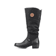 
Tiefschwarze Rieker Damen Hochschaftstiefel 93157-00 mit einer robusten Profilsohle. Schuh Außenseite