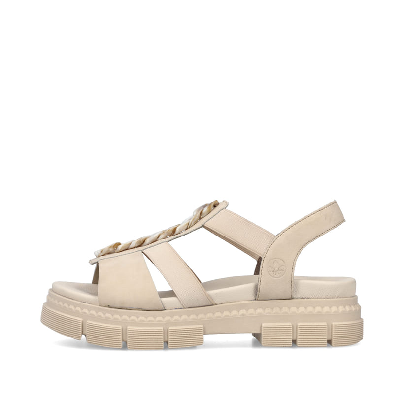 
Hellbeige Rieker Damen Riemchensandalen V5350-60 mit einer leichten Profilsohle. Schuh Außenseite