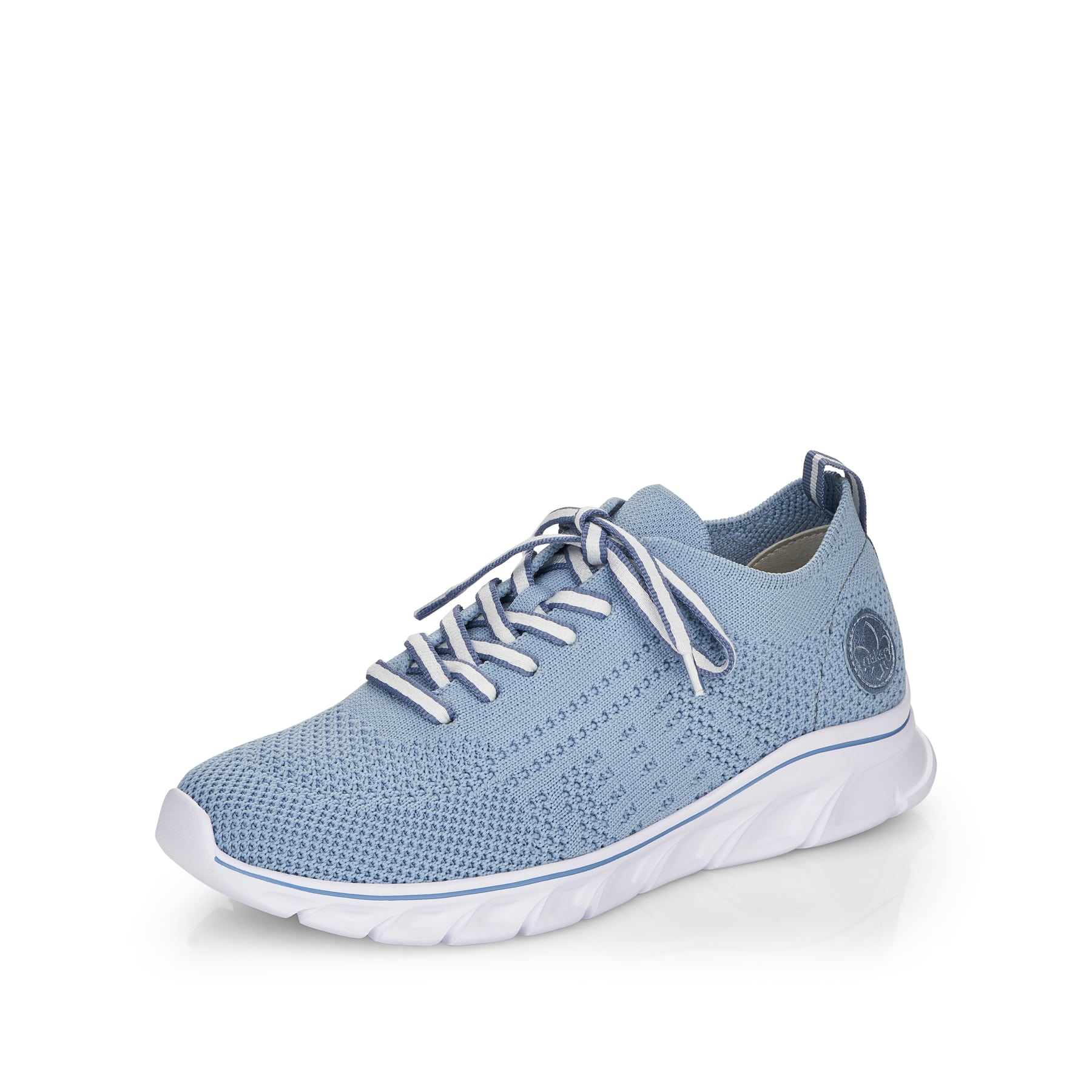 Blaue Rieker Damen Sneaker Low 54020-12 mit ultra leichter und flexibler Sohle. Schuh seitlich schräg.