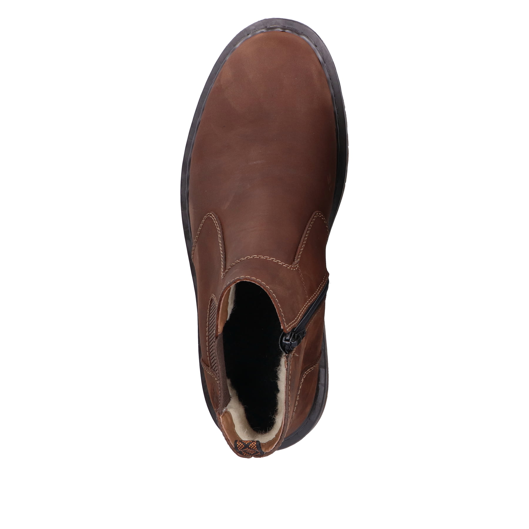 Nougatbraune Rieker Herren Chelsea Boots 31650-23 mit einer robusten Profilsohle. Schuh von oben
