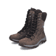 Braune Rieker Damen Schnürstiefel M9640-26 mit wasserabweisender TEX-Membran. Schuhpaar seitlich schräg.