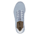 Blaue vegane Rieker Damen Slipper M5066-30 mit einem Gummizug. Schuh von oben.