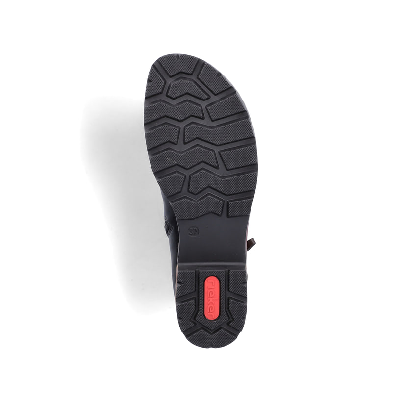 Dunkelblau-weinrote Rieker Damen Kurzstiefel Z9356-90 mit einem Reißverschluss. Schuh Laufsohle.