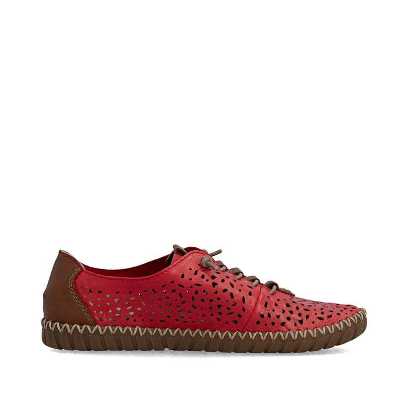 Rote Rieker Damen Slipper M2856-33 aus Glattleder, Barfußschuhe. Schuh Innenseite.