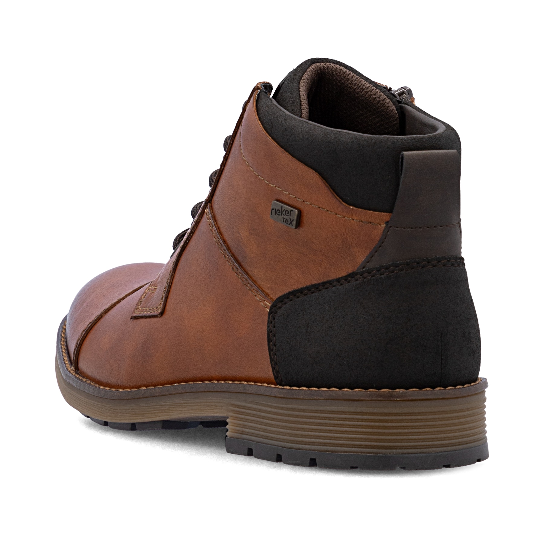 Braune Rieker Herren Schnürstiefel F4500-24 aus Glattleder. Schuh von hinten.