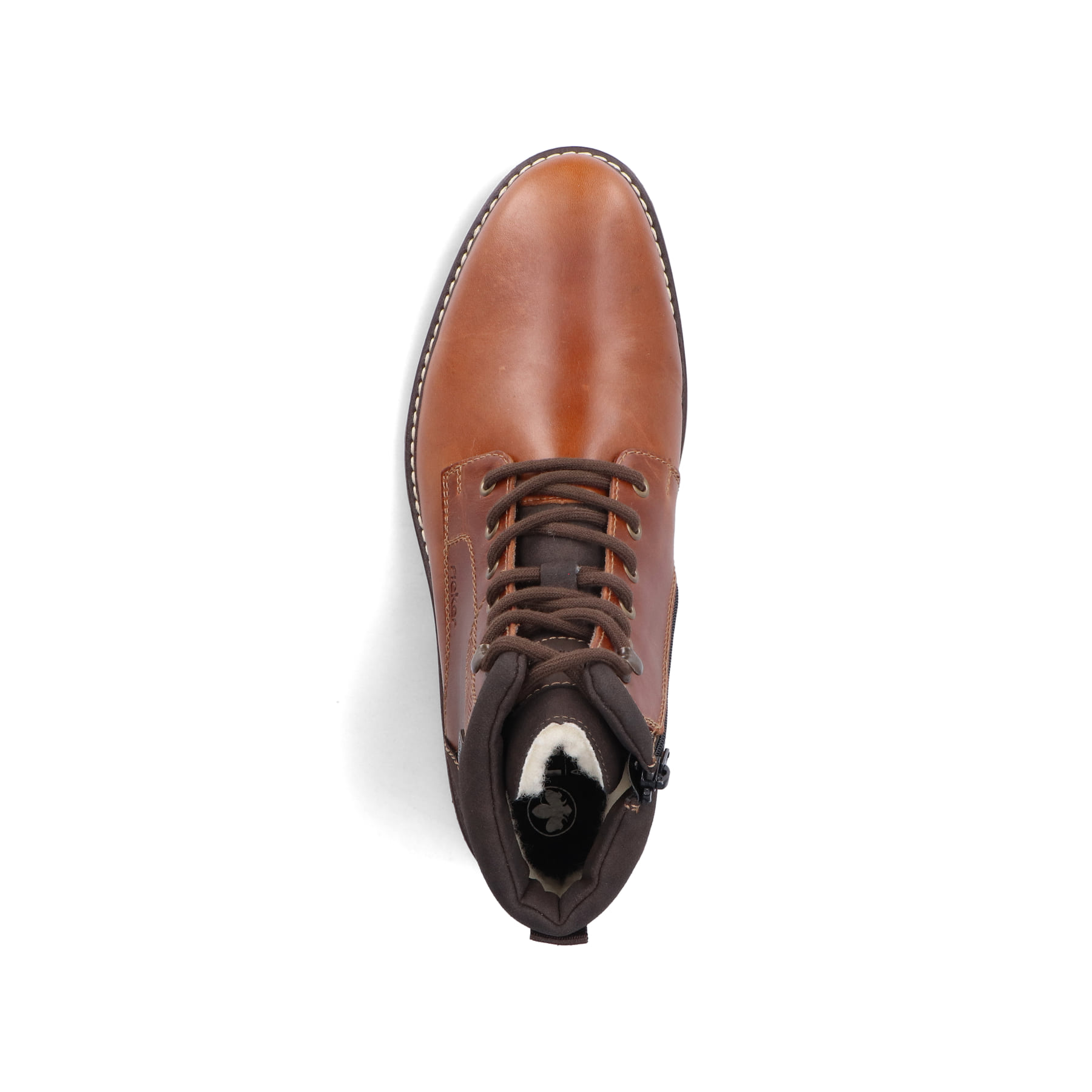 Braune Rieker Herren Schnürstiefel 13740-24 aus Glattleder. Schuh von oben.