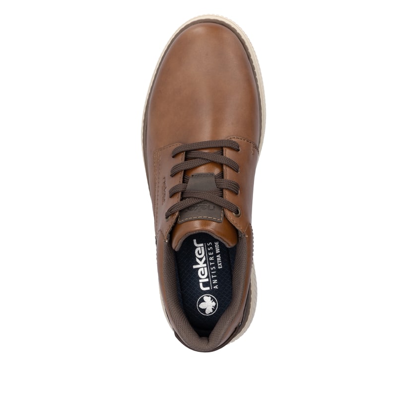 Baskets basses Rieker marron homme B3313-24 en cuir lisse avec lacets. Semelle extérieure de la chaussure.