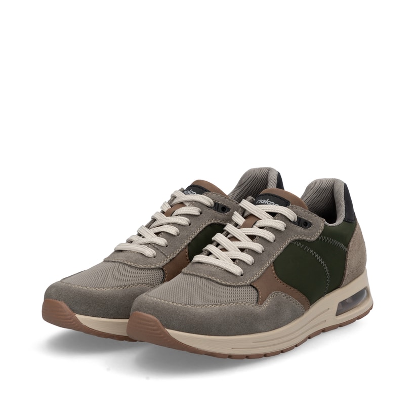 Beige Rieker Herren Sneaker Low B1000-60 mit Rieker Air Sohlenfenster. Schuhpaar seitlich schräg.
