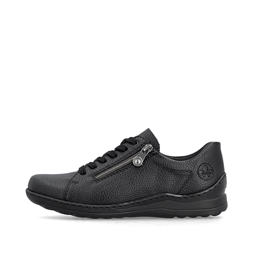 Chaussures à lacets Rieker noires femmes 48901-00 avec fermeture éclair. Côté extérieur de la chaussure.