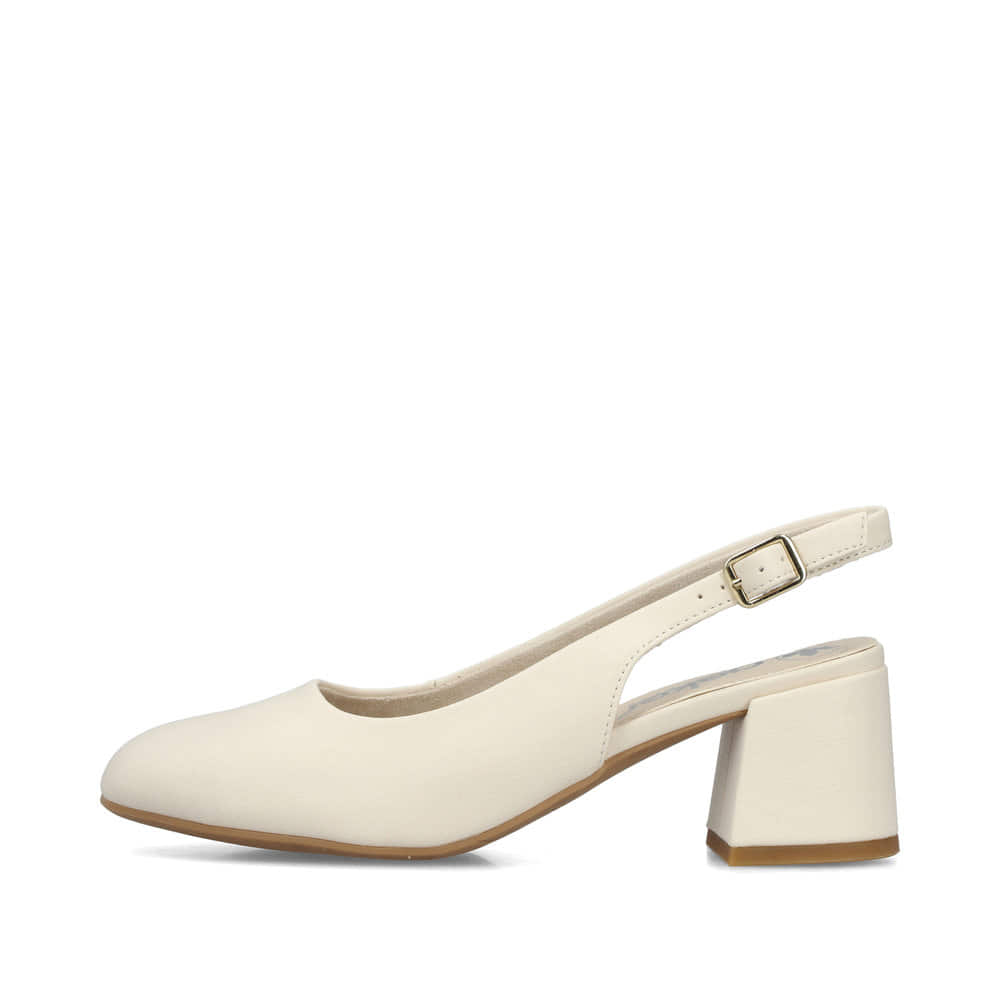 Escarpins Rieker beiges pour femme 44751-61 avec boucles. Côté extérieur de la chaussure.