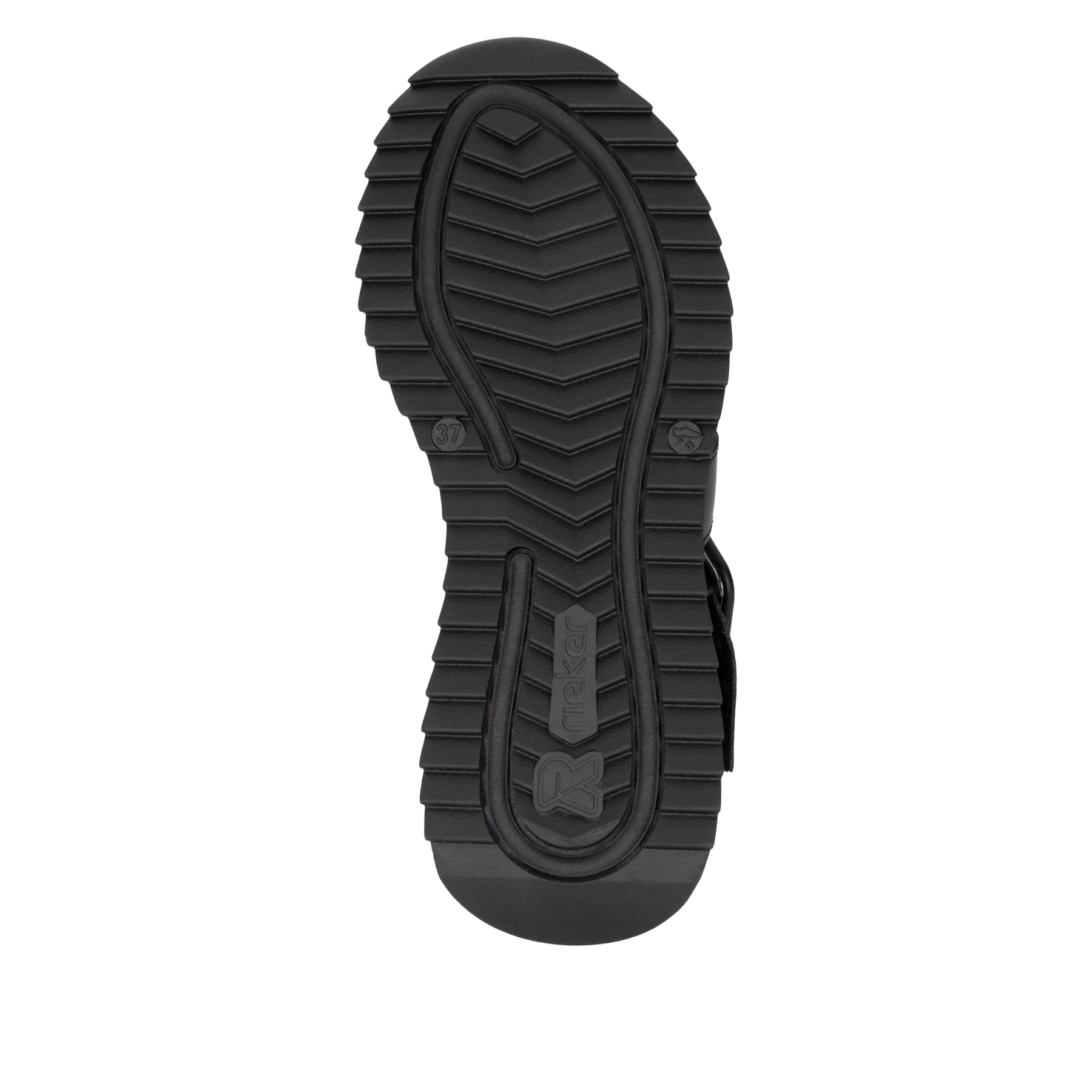 Schwarze Rieker Damen Riemchensandalen W2950-00 mit einem Klettverschluss. Schuh Laufsohle.