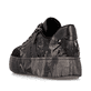 Dunkelbraun-schwarze Rieker Damen Sneaker Low M7711-26 mit floralem Aufdruck. Schuh von hinten.