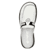 Weiße Rieker Damen Clogs 46393-80 mit Gummizug sowie extra weicher Decksohle. Schuh von oben.