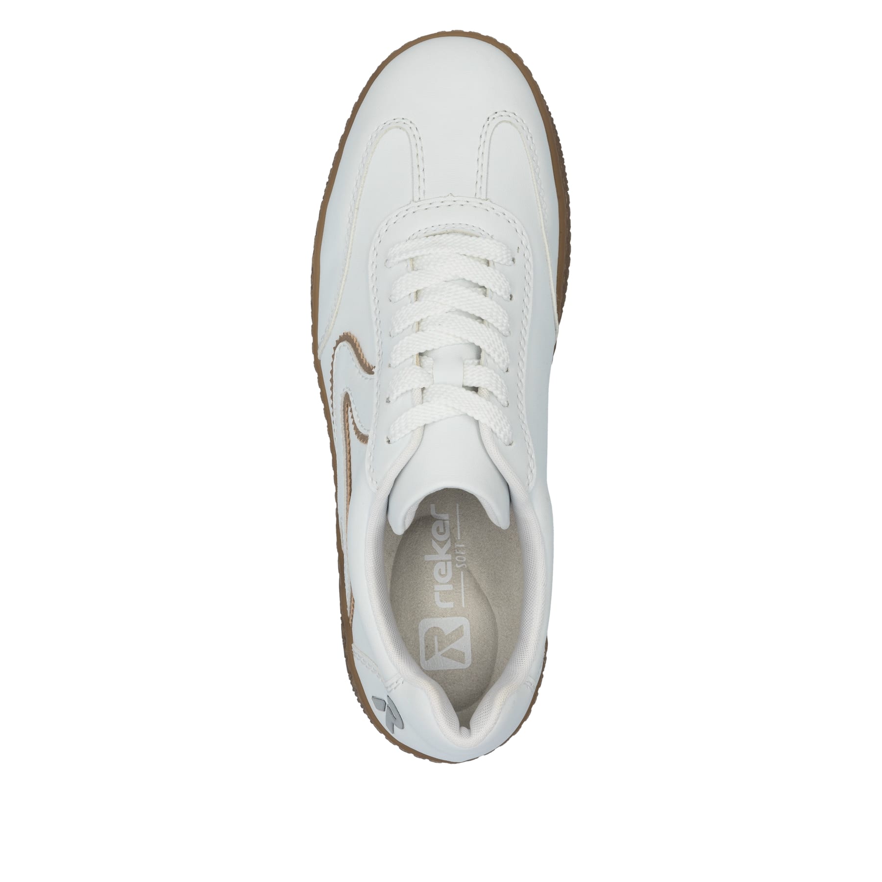 Weiße Rieker Damen Sneaker Low M5512-81 mit einer Schnürung. Schuh von oben.