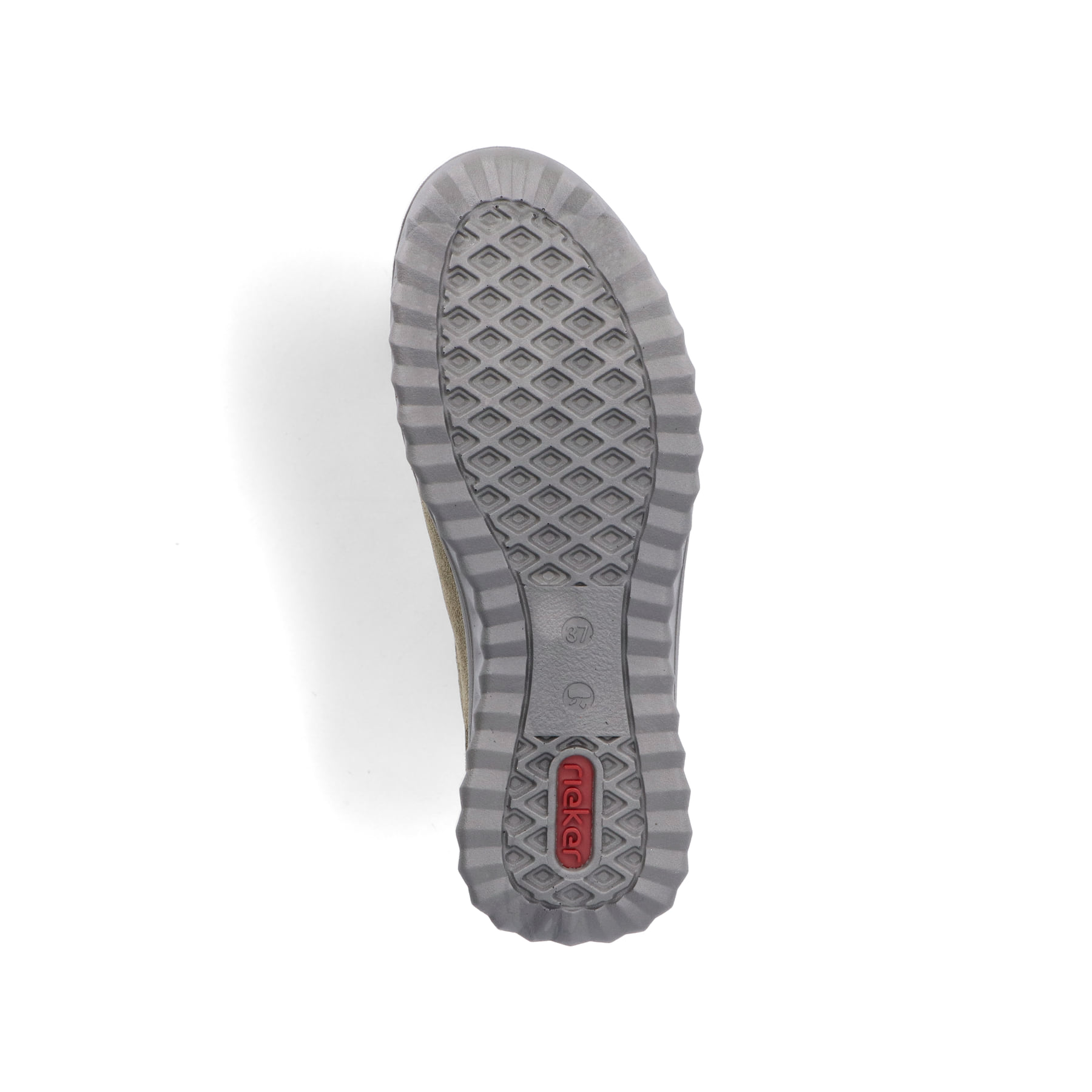 Zartrosane vegane Rieker Damen Loafer 58955-31 mit einem Elastikeinsatz. Schuh Außenseite gespiegelt.
