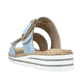 Blaue Rieker Damen Pantoletten V0692-10 mit trendigen Schnalle. Schuh von hinten.