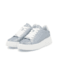 Blaue vegane Rieker Damen Sneaker Low W2302-14 mit einer Schnürung. Schuhpaar seitlich schräg.