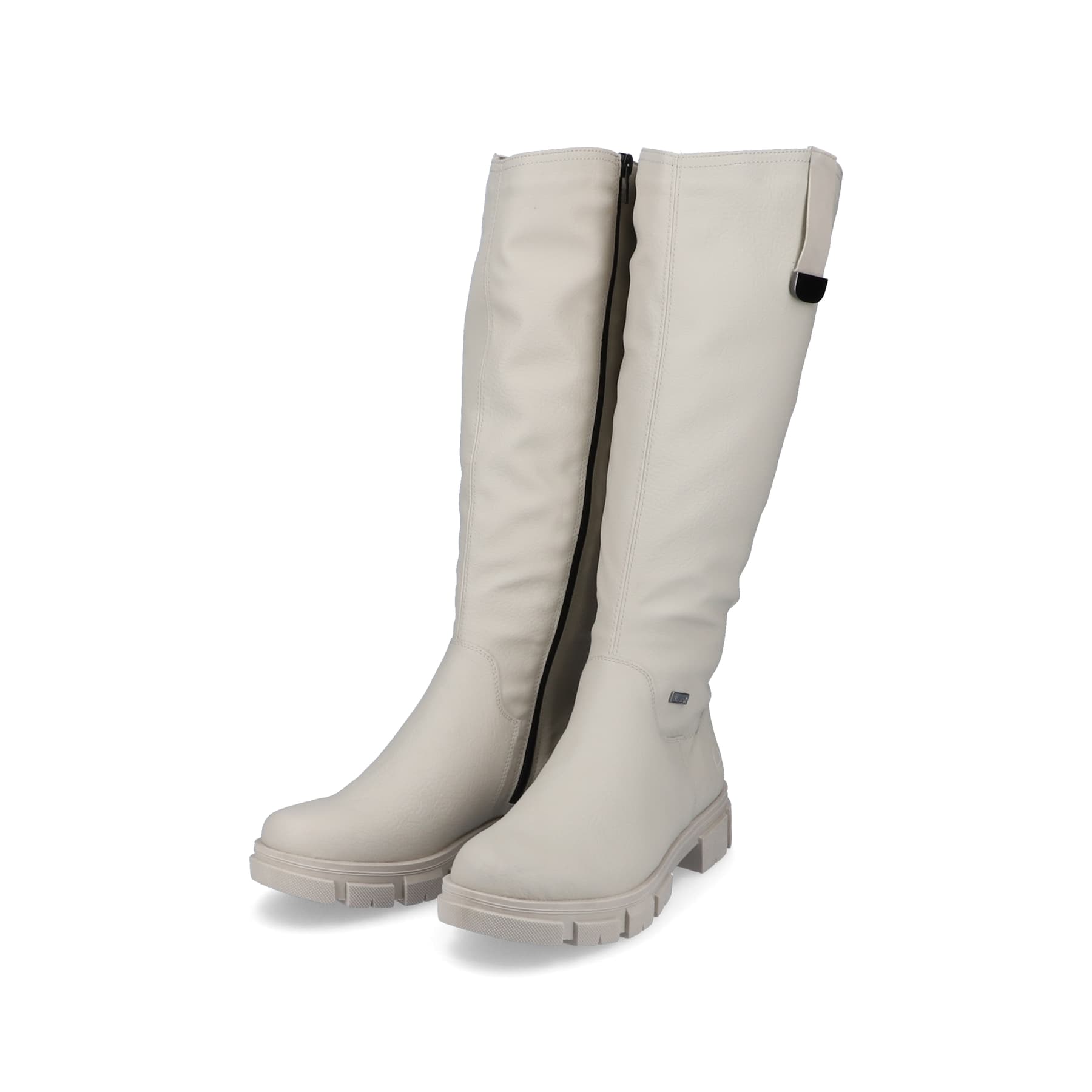 Asphaltschwarze Rieker Damen Hochschaftstiefel Y4760-00 mit einer leichten Sohle. Schuh Innenseite