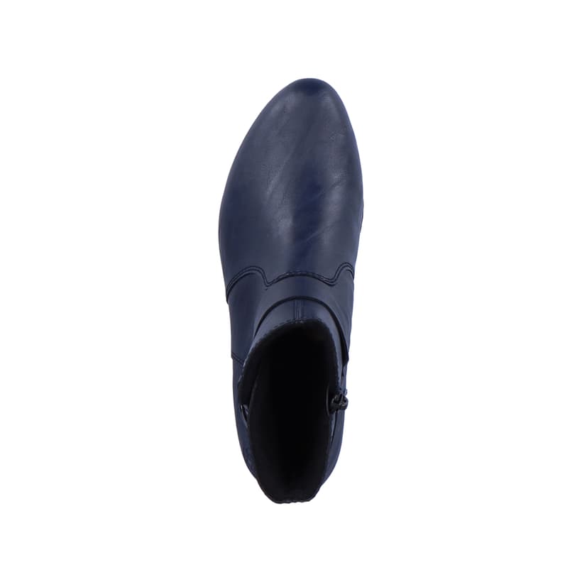 Schieferblaue Rieker Damen Stiefeletten Y0775-14 mit Reißverschluss sowie Blockabsatz. Schuh Laufsohle