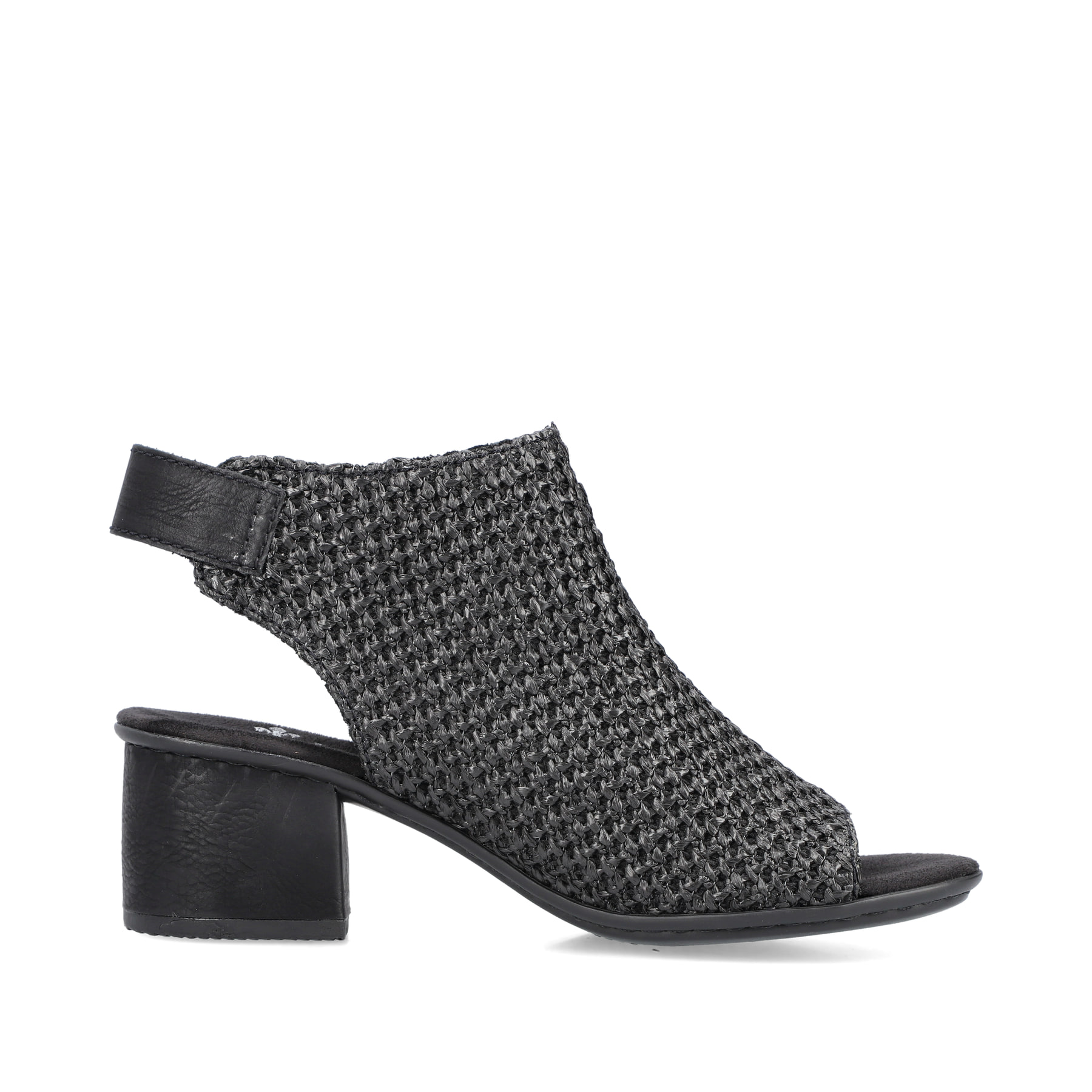 Schwarze Rieker Riemchensandaletten 64670-00 mit einem Klettverschluss. Schuh Innenseite.