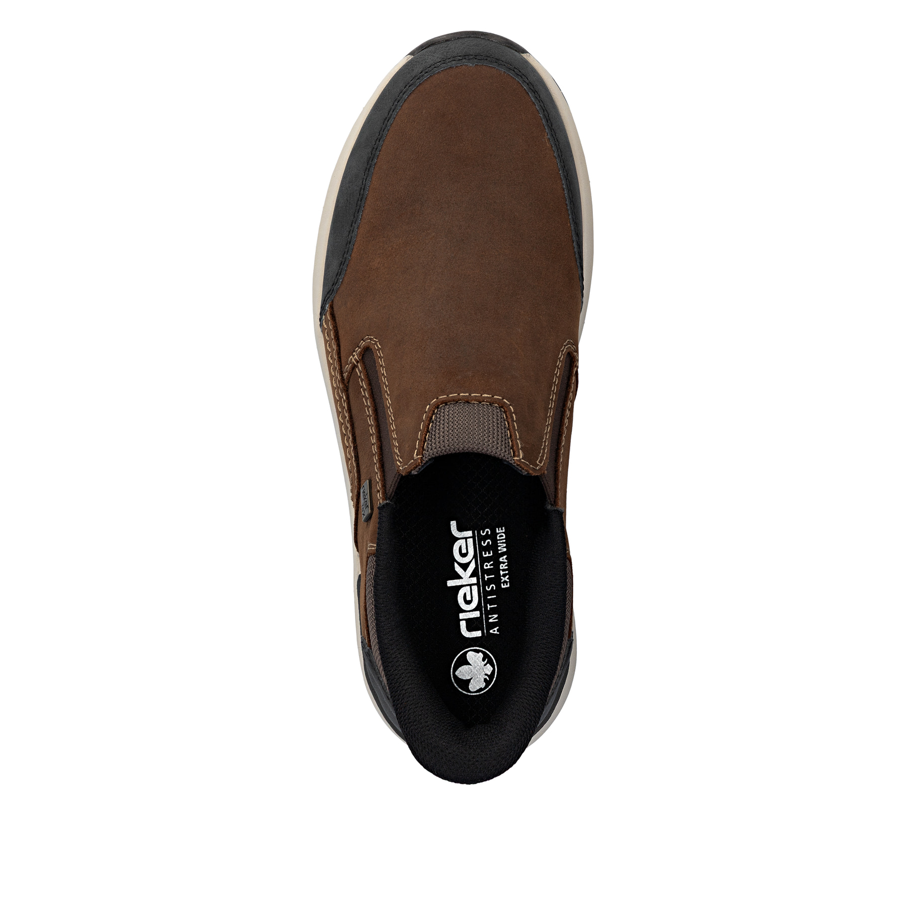 Mocassins Rieker marron pour homme 11551-22 en cuir suédé. Semelle extérieure de la chaussure.