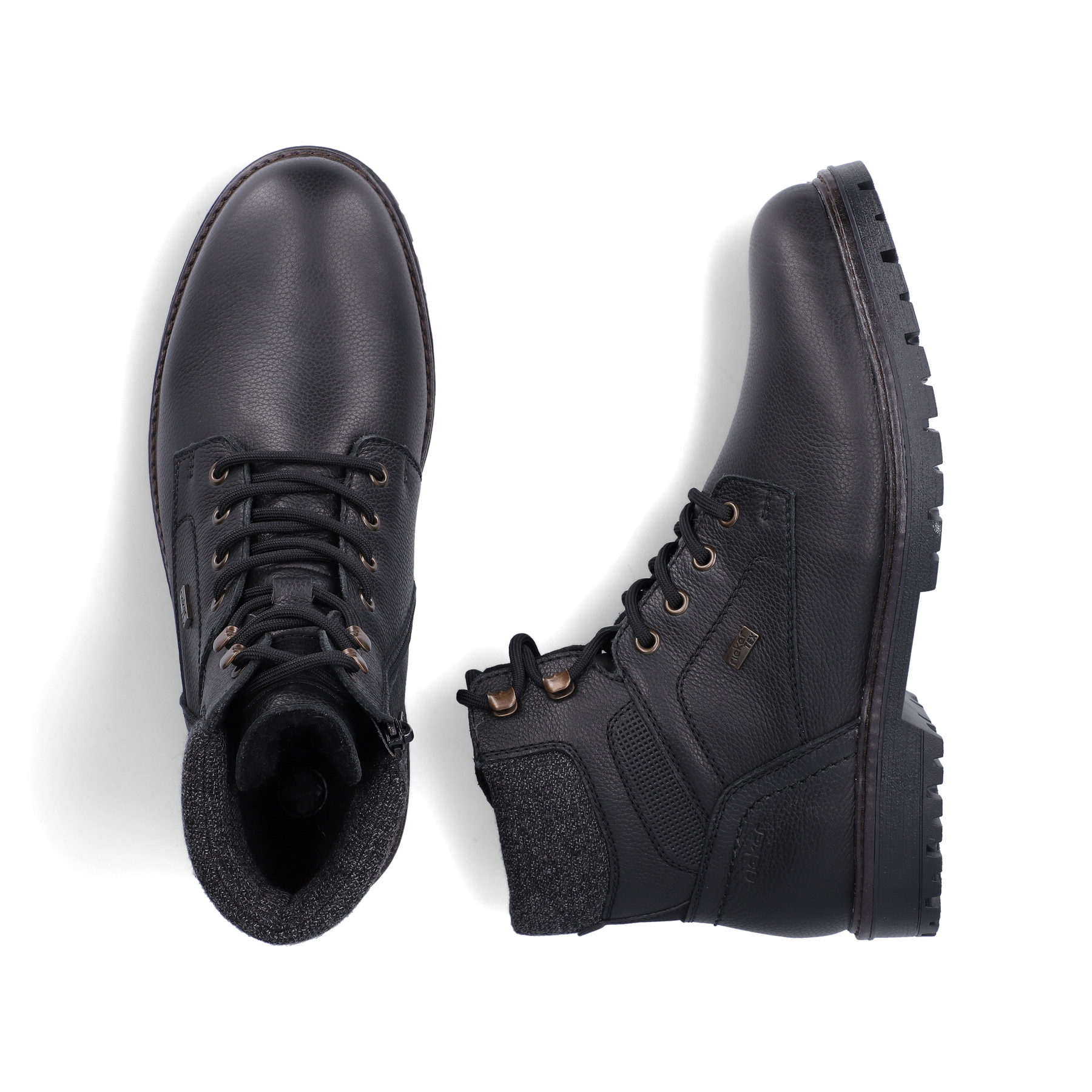 Schwarze Rieker Herren Schnürstiefel F3616-00 aus Glattleder. Schuh von oben, liegend.