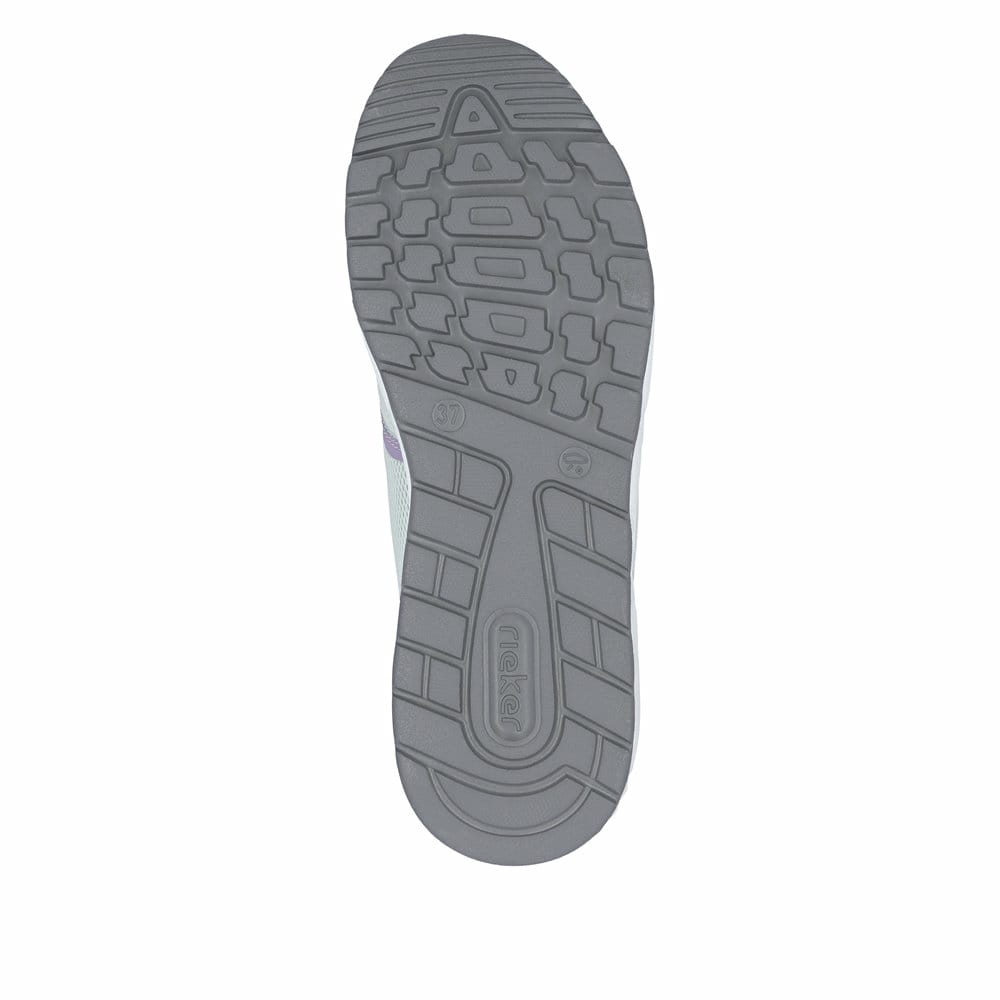 Grüne vegane Rieker Damen Slipper N5258-52 mit Gummizug sowie Komfortweite G. Schuh Laufsohle.