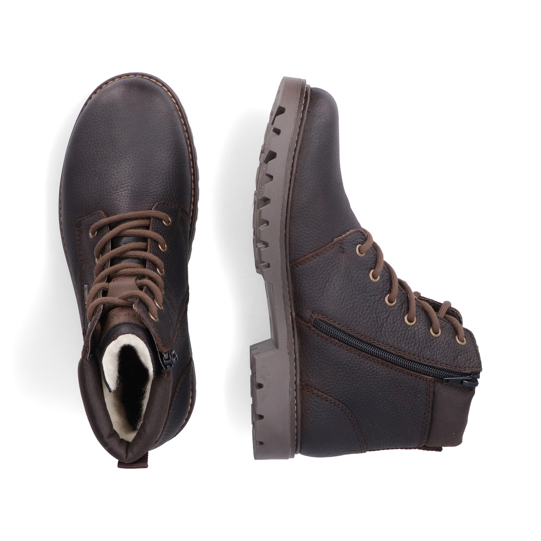 Schwarze Rieker Herren Schnürstiefel 38842-25 mit wasserabweisender TEX-Membran. Schuh von oben, liegend.