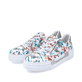Mehrfarbige Rieker Damen Sneaker Low N4940-90 mit einem Reißverschluss. Schuhpaar seitlich schräg.