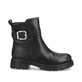 Schwarze Rieker Damen Kurzstiefel Z9174-00 mit Zierschnalle sowie Reißverschluss. Schuh Außenseite gespiegelt.