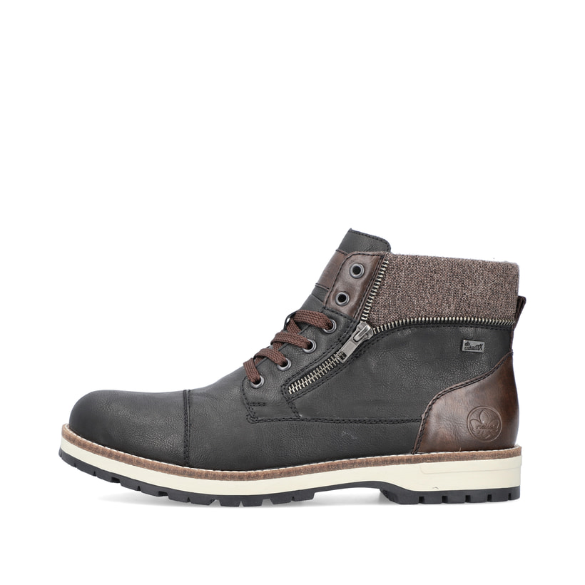 
Nachtschwarze Rieker Herren Schnürstiefel F3941-00 mit Schnürung und Reißverschluss. Schuh Außenseite