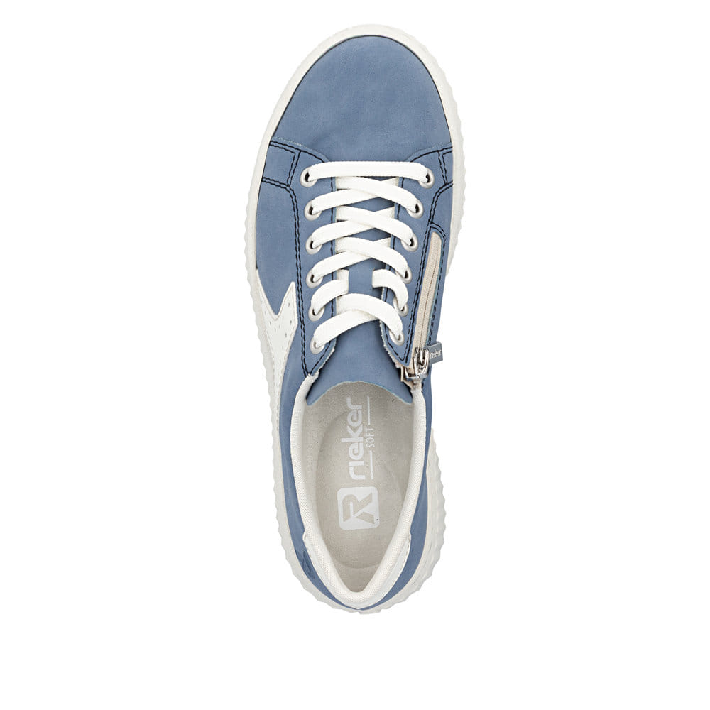 Blaue Rieker Damen Sneaker Low N9920-14 mit einem Reißverschluss. Schuh von oben.
