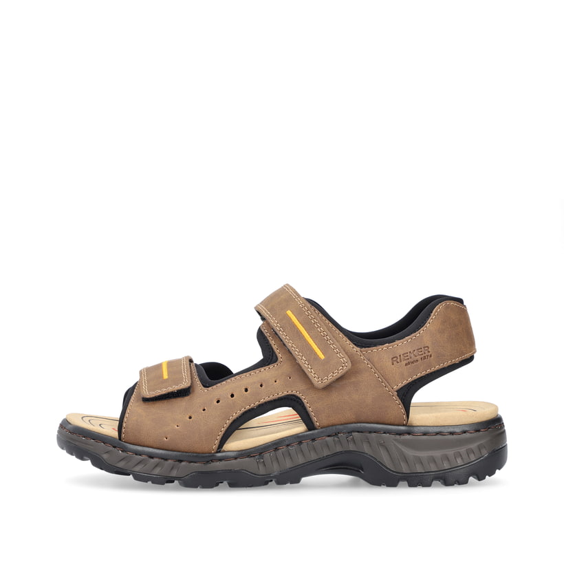 Kaffeebraune Rieker Herren Trekkingsandalen 21760-24 mit einem Klettverschluss. Schuh Außenseite.